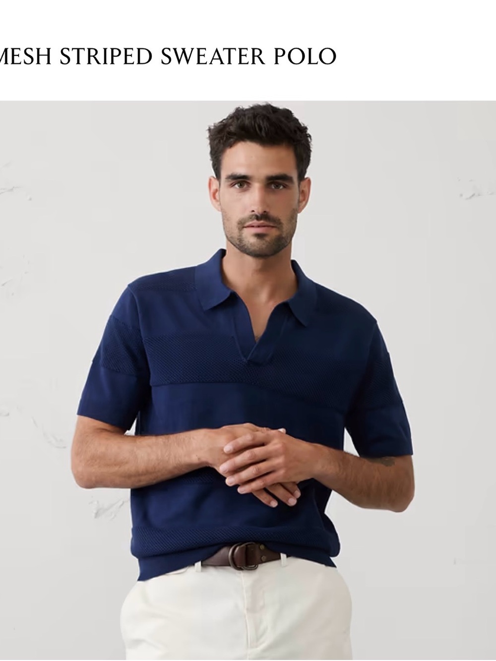 Men's Navy Mesh Striped Polo Shirt - large